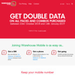 Warehouse Mobile Double Data Offer until the 14th January 2019