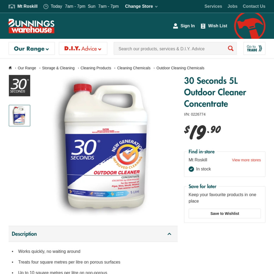 30 Seconds 5L Outdoor Cleaner Concentrate 6 at Bunnings Warehouse