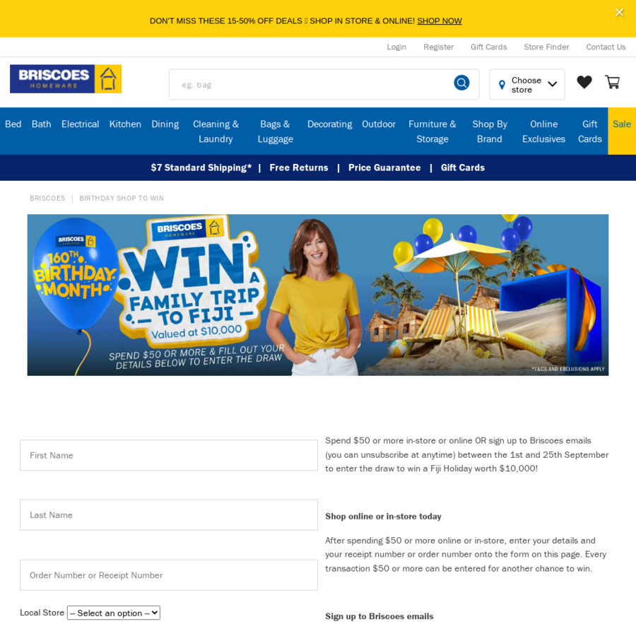 Sign up to Briscoes emails, be in to win a Fiji Holiday worth 10,000