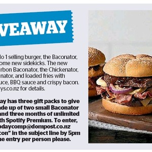 win 1 of 3 wendy s gift packs two small baconator combos 3 months