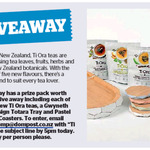 Win Ti Ora Teas, a Gwyneth Hulse Design Totara Tray and Pastel Wooden Coasters from The Dominion Post (Wellington)