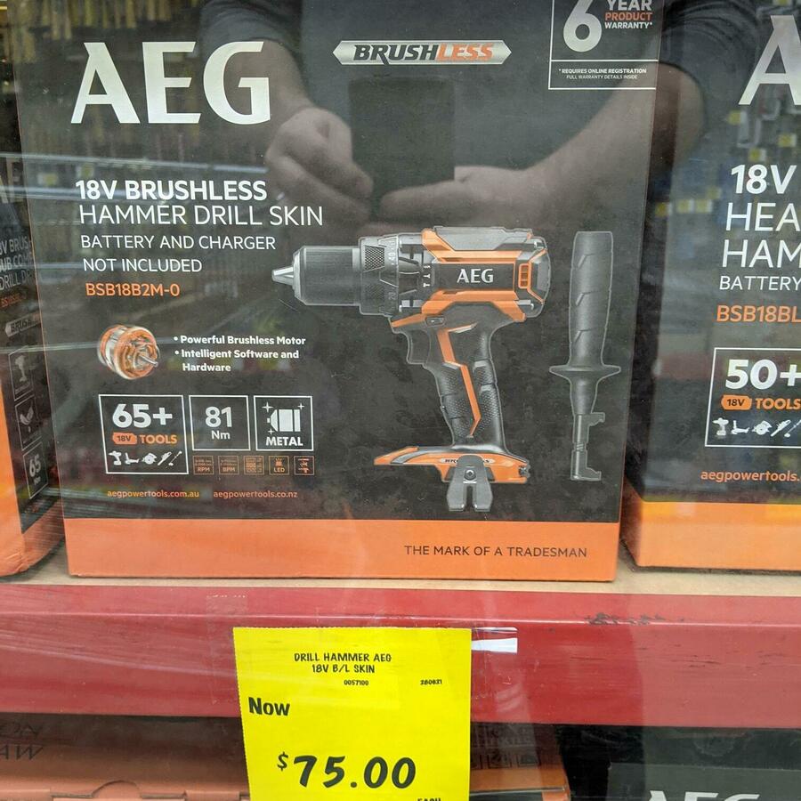 AEG 18V Brushless Hammer Drill Skin 75 Was 249 In Store only