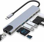 USB C 8 IN 1 Hub, 4K 60Hz, Ethernet, PD 87W, 2x USB, SD/TF AU$31.92 + Shipping @ HARIBOL Amazon AU