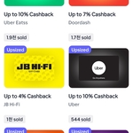 Upsized Cashback for Various Gift Cards (E.g. Uber EATS, Doordash, JB Hi-Fi, HOYTS and More) @ ShopBack