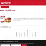 Wendy's Dinner Deals (Save up to $22): Value Family Dinner $19.90, Variety Family Dinner $24.90 or Deluxe Family Dinner $29.90