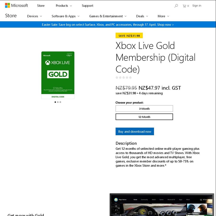40 off Xbox Live Digital Codes 12 months 47.97 Or 3 months 17.97 Microsoft NZ