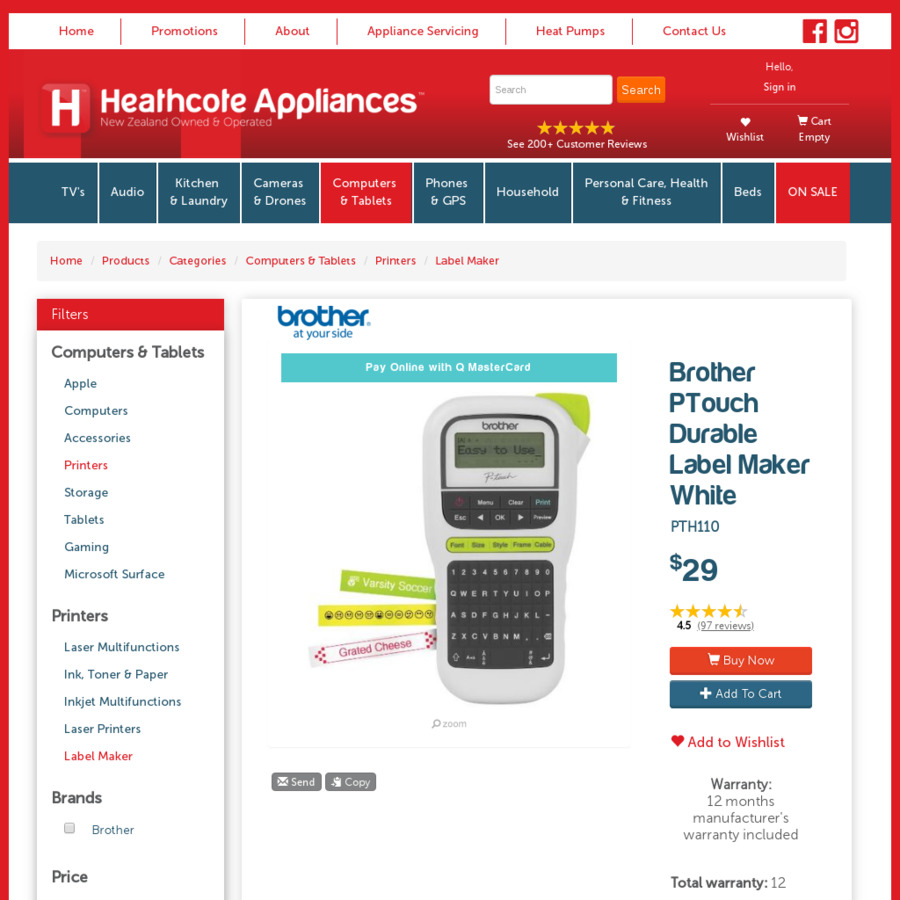 Brother Ptouch Label Maker 9 After 20 Cashback Heathcote Appliances ChoiceCheapies