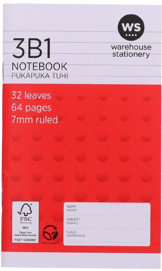 3B1 Notebook 0.08 Warehouse Stationery or 0.09 The Warehouse