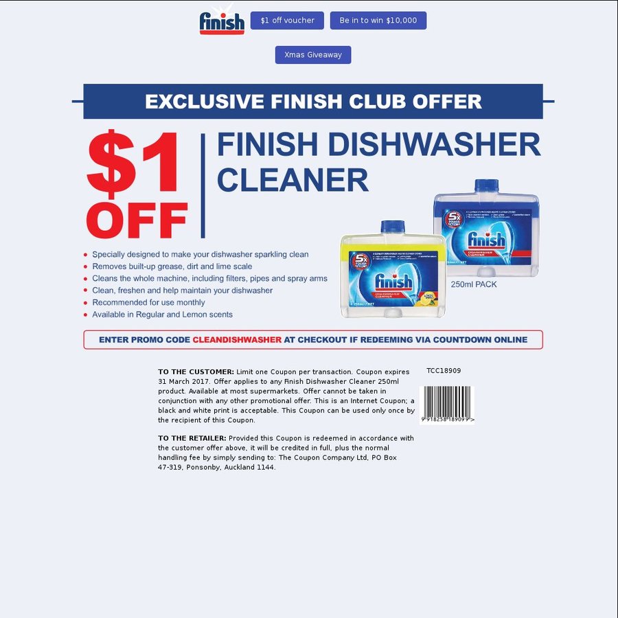 1.00 off Finish Dishwasher at Countdown & Free Full Size Product on Referral for Finish Club