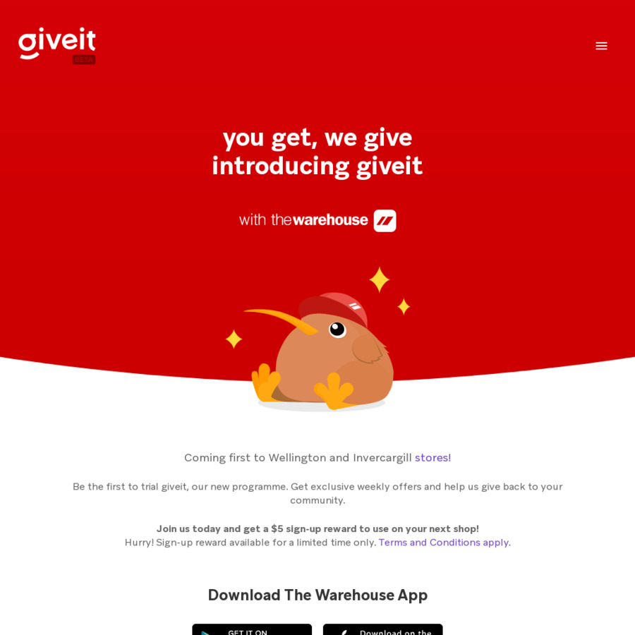 Free 5.00 The Warehouse Gift Voucher via Giveit ChoiceCheapies