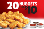 20 Nuggets + 3 Dipping Sauces $10 @ KFC