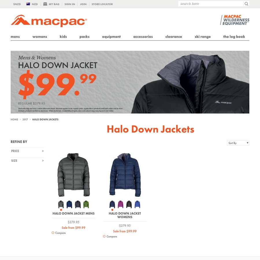 macpac halo hooded down jacket