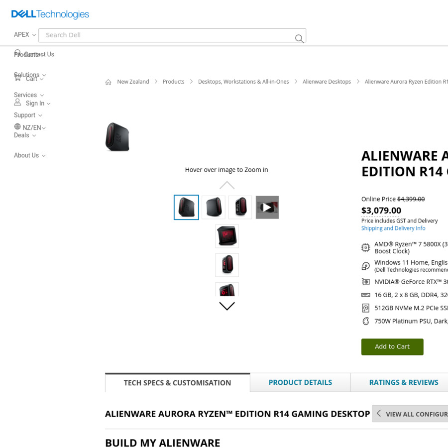 Alienware Aurora Ryzen Edition R14 Gaming Desktop, Ryzen 7 5800x, RTX ...