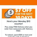 $10 off $25 Spend + Free Delivery from "Delivery Free" Restaurants @ Menulog