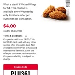 3 Wicked Wings for $4 @ KFC (App & Wednesdays Only)