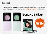 Win 1 of 3 Samsung Galaxy Z Flip5 Phones when you Sign Up to the Mailing List @ Mighty Mobile