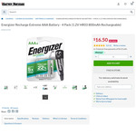 Energizer Rechargeable AAA / AA Batteries - 4 Pack $16.50 @ Harvey Norman ($14.03 via Pricematch at Mitre 10)