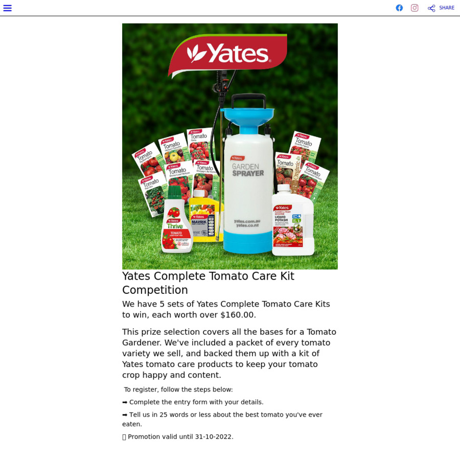 Win 1 of 5 Yates Complete Tomato Care Kits (worth 160) Yates