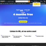 Free - 3 Months Amazon Music Unlimited (New Customers, $14.53/Month Thereafter), 4 Months for Prime Members @ Amazon
