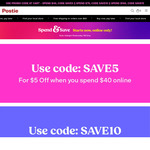$5 off $40 Spend, $10 off $70 Spend, $15 off $100 Spend @ Postie