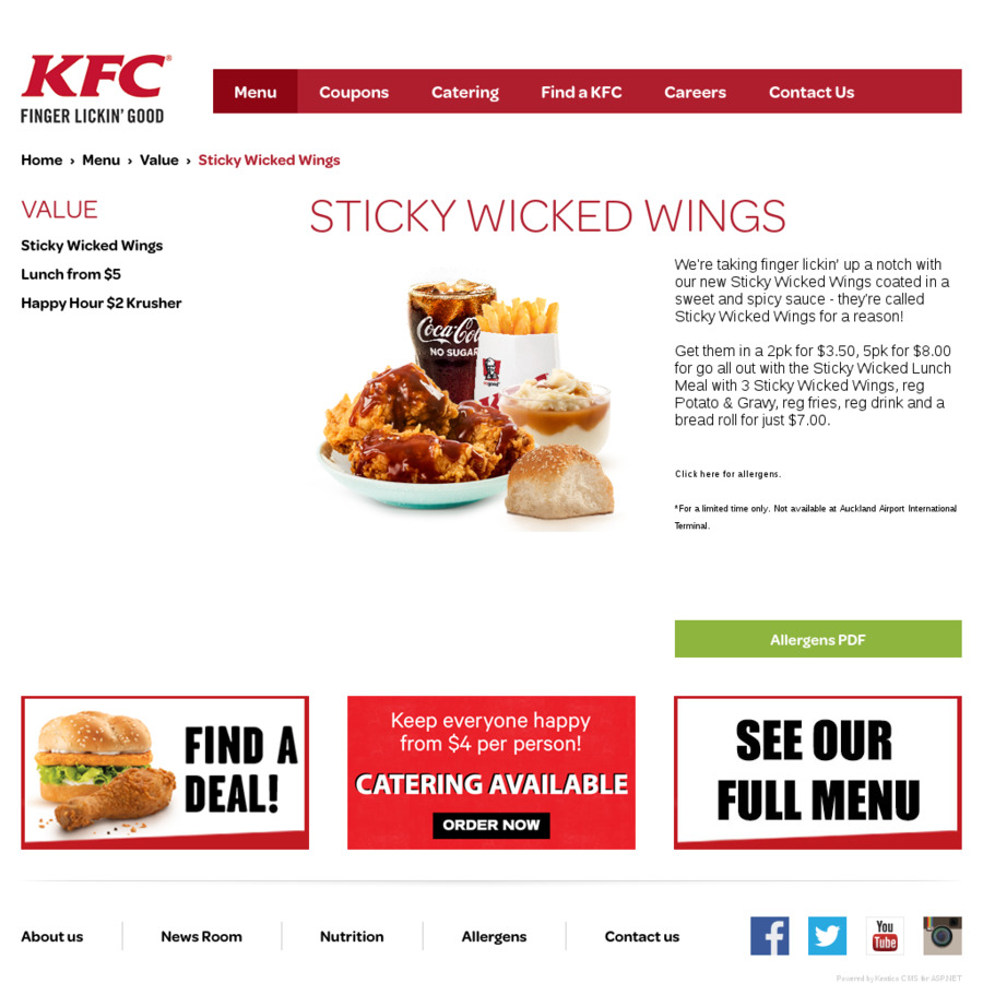 New Sticky Wicked Wings KFC 7 for Lunch Bundle ChoiceCheapies