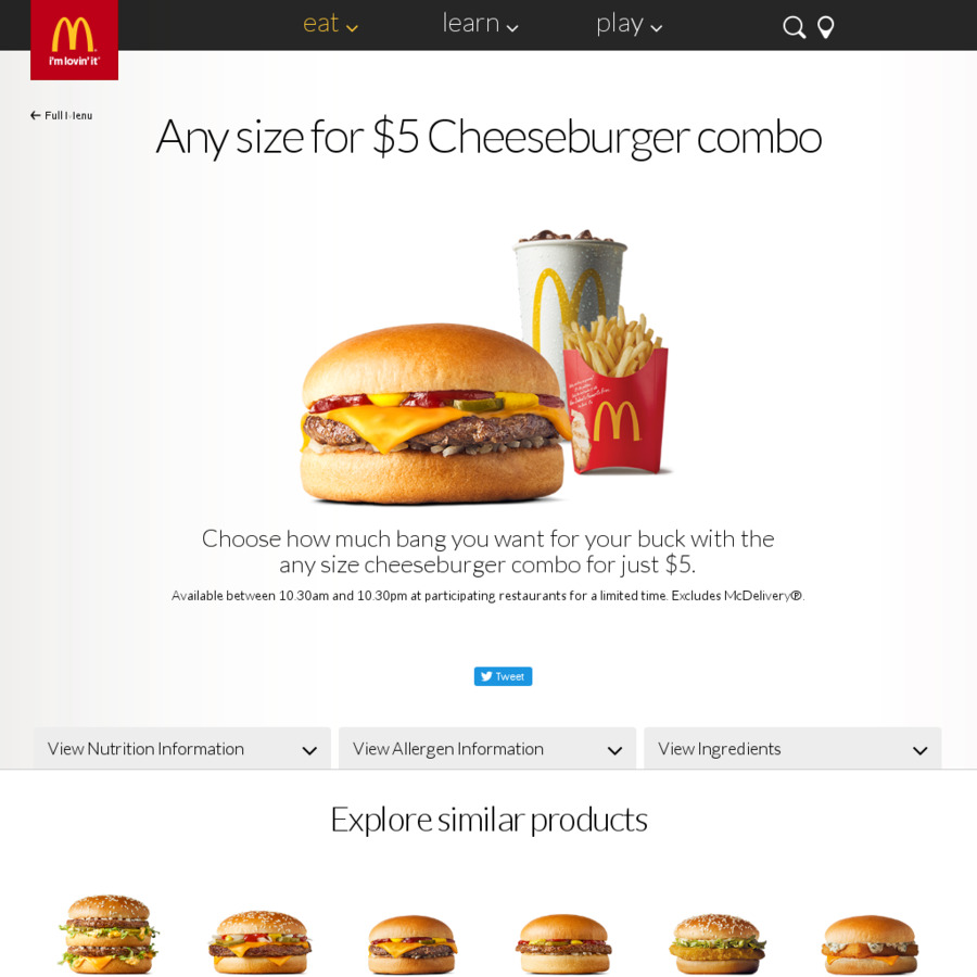 Any Size Cheeseburger Combo - $5 @ McDonald's - ChoiceCheapies
