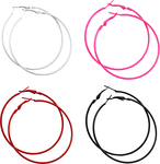 4 Pack 60mm Color Hoop Earrings - + 1 Pair Free (Pink, Black, White, Red) + Blue ($9.99 for 5 Pairs Earrings) @ Chooice