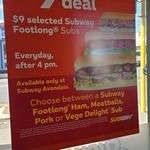 $9 Footlong Ham, Meatballs, Pork or Vege Delight Subs @ Subway (Avondale)
