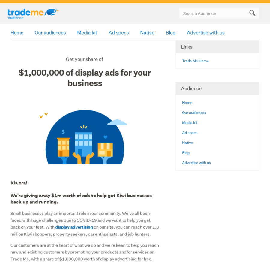 TradeMe 1m Worth of Display Advertising to Help Eligible Small Businesses