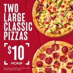 2 Large Classic Pizzas for $10 (Pickup Only) + 1 Regular Cheese Pizza (via Coupon Code) @ Pizza Hut