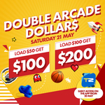 Double Dollars: Load $50 Get $100, $100 Get $200, $200 Get $400, $500 Get $1000 Game Credit @ Timezone Fun App