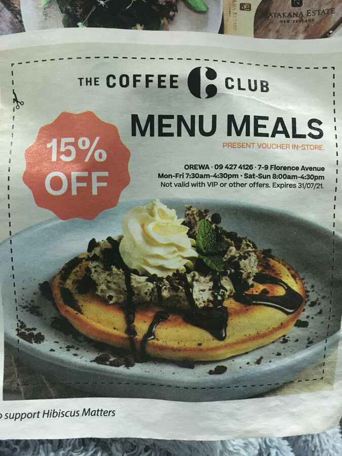 15 off Menu Meals The Coffee Club Orewa (Auckland) ChoiceCheapies