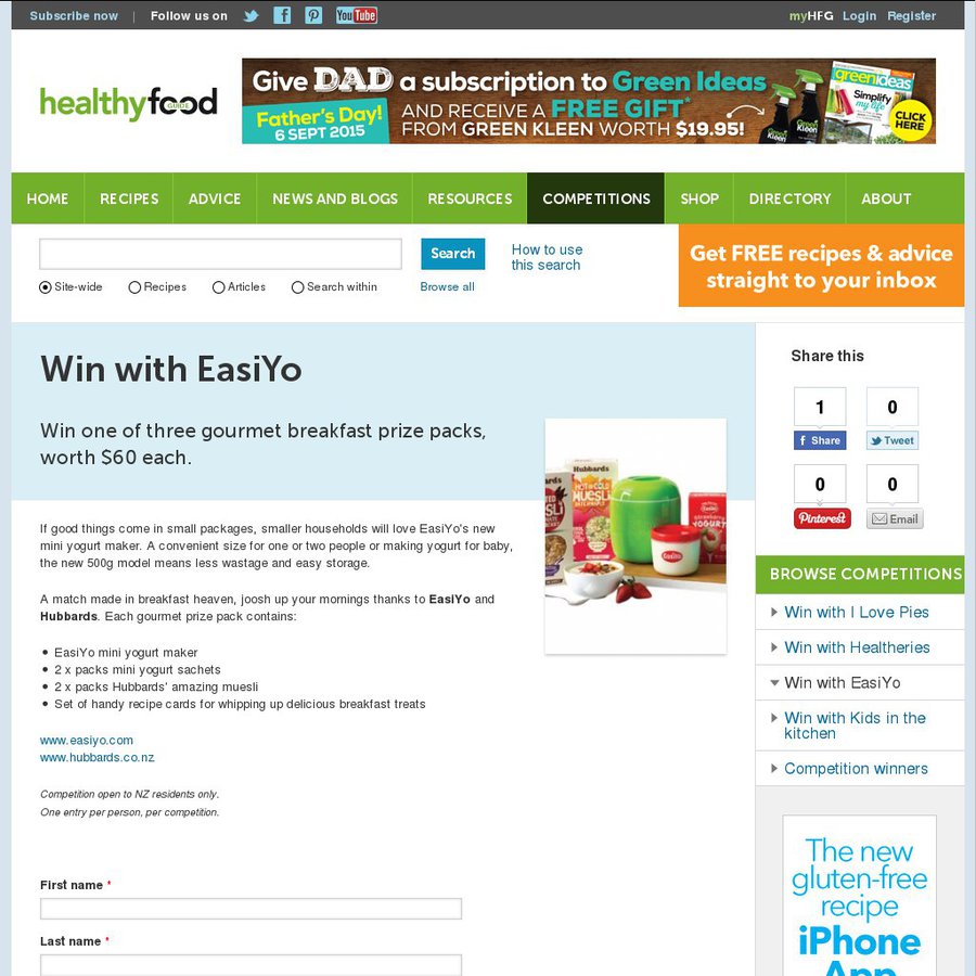 Win a Easiyo Mini Yogurt Maker, 2 Yogurt Sachets, 2 Sachets of Muesli