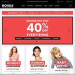 Bonds Boxing Day Sale 40% off Full Priced Items. Free Shipping over $100 Spend