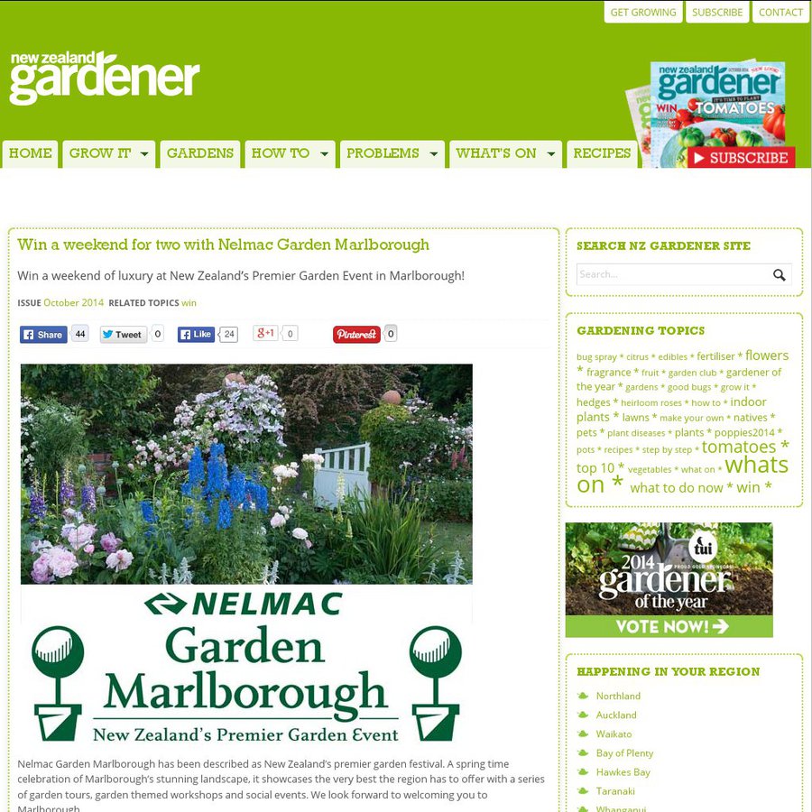 Win RT Flights for 2 to Marlborough, 2nts Hotel, Rental Car, Wairau Garden Tour, (Nov 89