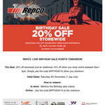 20% off Storewide + Extra 10% off (Exclusions Apply) @ Repco (Instore & Online)