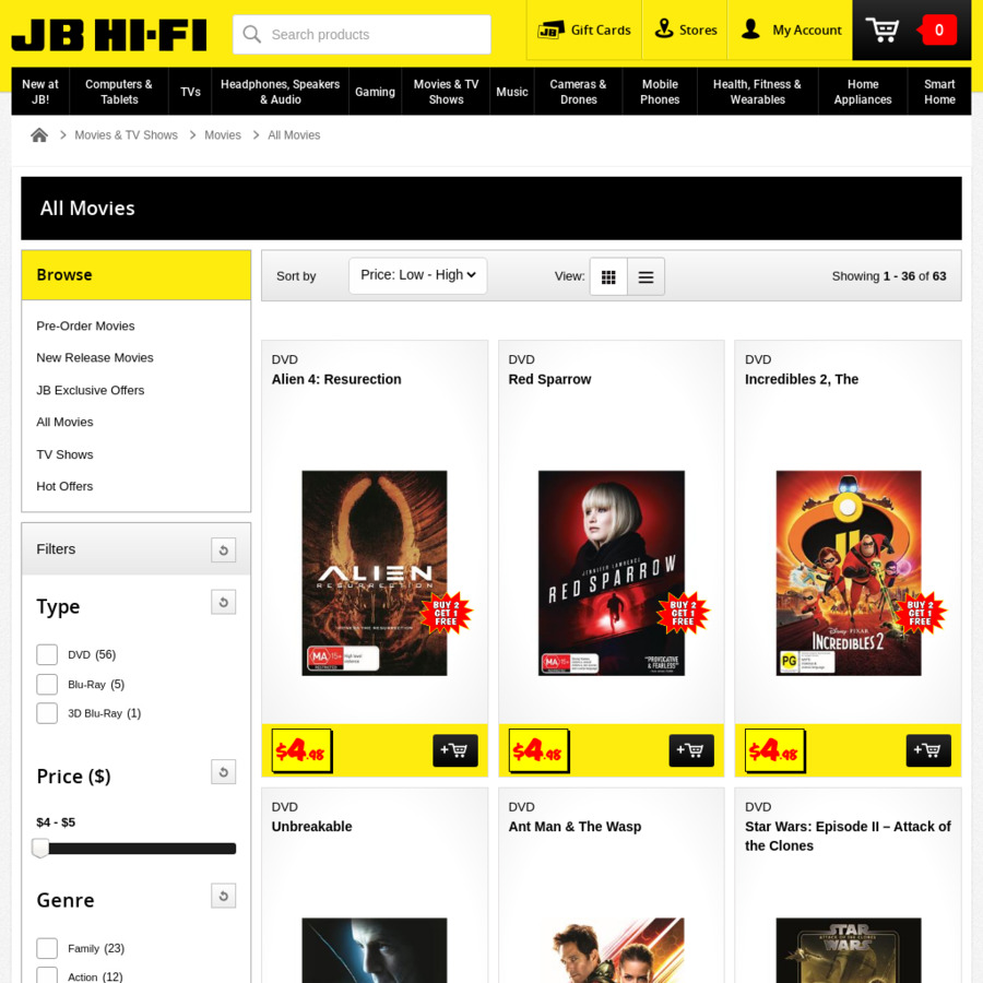 Select DVDs 4.98 ea. + Buy 2 Get 1 Free JB HiFi ChoiceCheapies