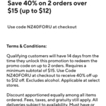 40% off Two Orders ($15 Minimum Spend, Max $12 off Per Order) @ DoorDash