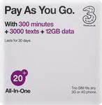 40% off UK + Europe + 12 Countries SIM Card $36 AUD: Three PAYG - 12GB Data + 3000 Mins Calls + 3000 Texts @ SoEasy.travel