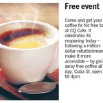 Free Coffee, Nov 19, 7AM-4PM @ CQ Cafe Wellington