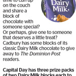 Win 1 of 3 Packs of 2 Dairy Milk Blocks from The Dominion Post