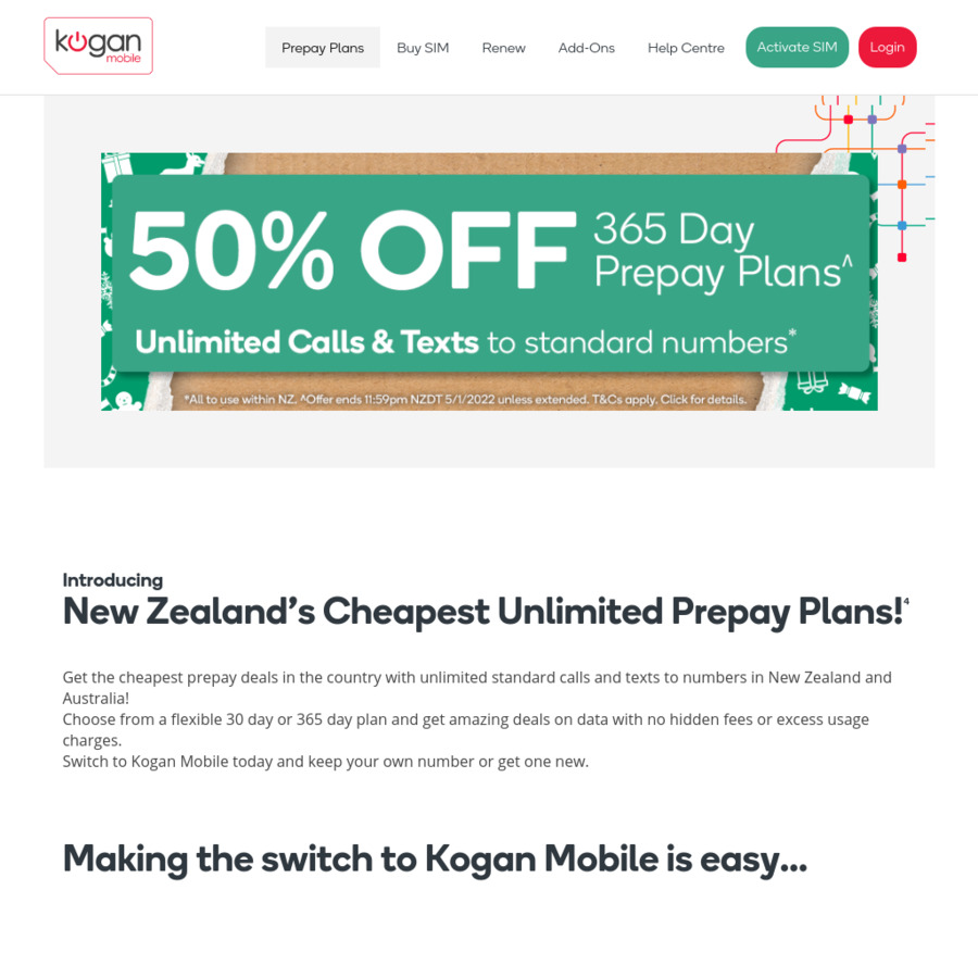50 off Kogan Mobile 365 Day SIM Plans (Small 80, Medium 125, Large 165) KoganMobileNZ 50 off Kogan Mobile 365 Day SIM Plans (Small 80, Medium 125, Large 165) KoganMobileNZ
