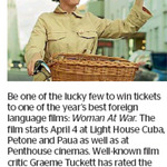 Win 1 of 10 Double Passes to Woman at War from The Dominion Post