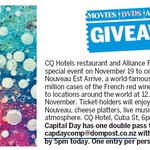 Win a Double Pass to CQ Hotel's Beaujolais Nouveau (2 Glasses of Wine, Food, Music) [Wellington]