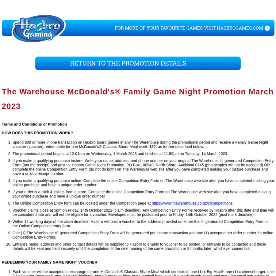Spend 30 On Hasbro Games And Receive 32 McDonald s Classic Share Meal Spend 30 on hasbro games and receive 32 mcdonald s classic share meal