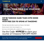 Free $20 Arcade Credit Voucher + Load $40 for $120 Credit (Redeemable in-Store Only) @ Timezone Fun App