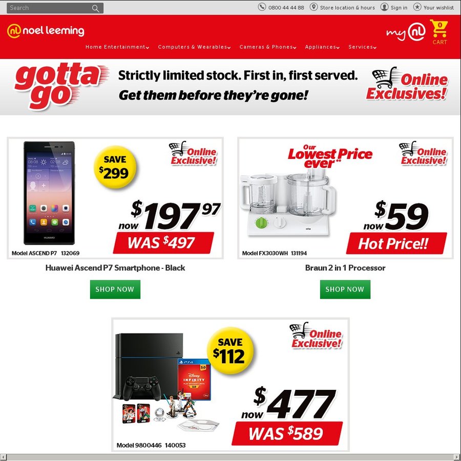 Huawei Ascend P7 197 (Save 300), PlayStation 4 477 (Save 112