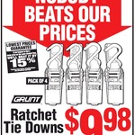 Grunt Ratchet Tie down Straps 25mm X 3m 4pk $9.98 (Was $21.95) @ Bunnings