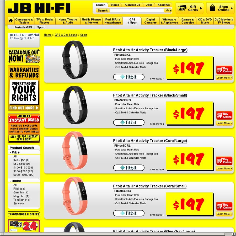 Fitbit Alta HR $197 @ JB Hi-Fi 