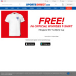 Free FA Official T-Shirt if England Win The World Cup Via SportDirect App + Delivery